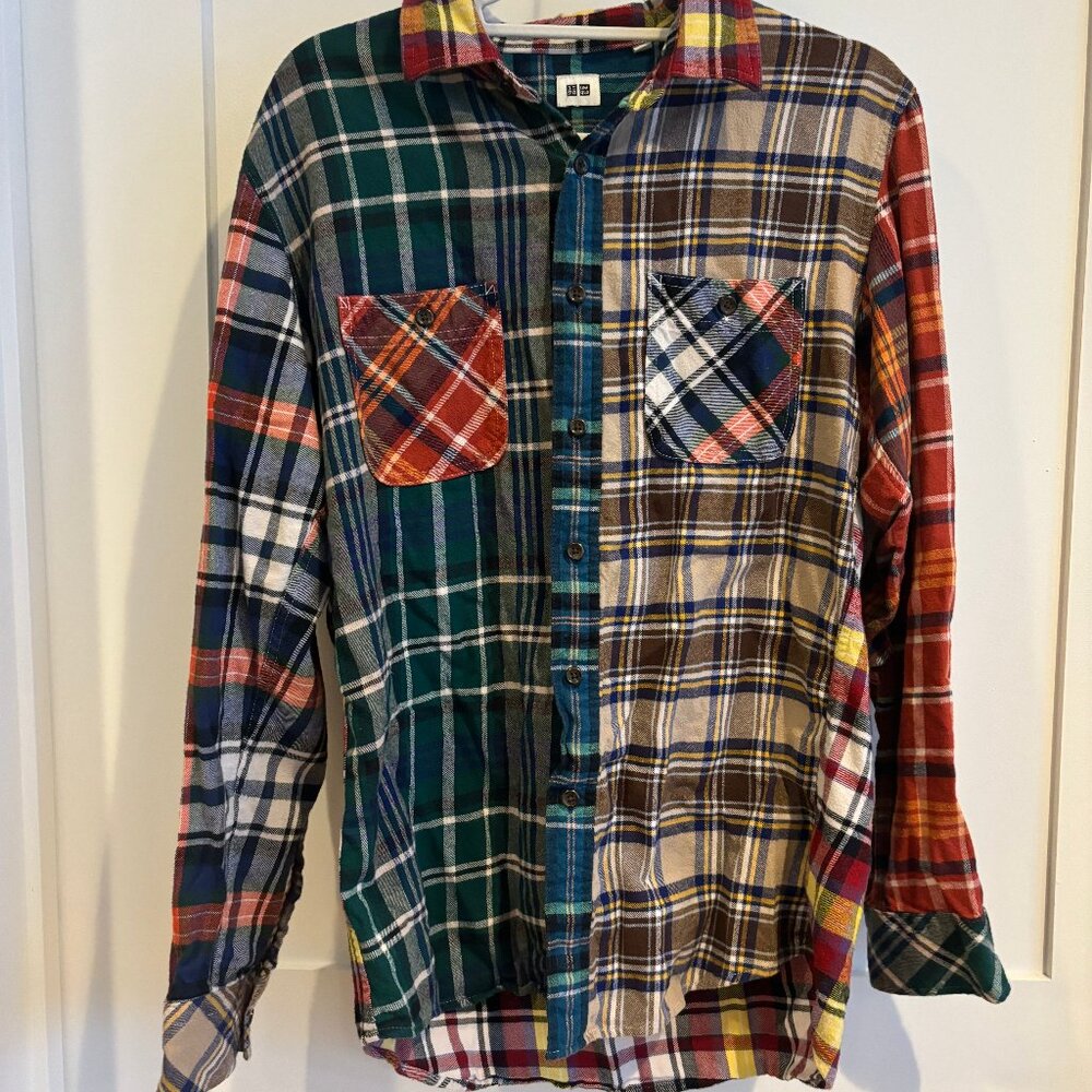 Uniqlo Patchwork Multicolored Checked Flannel Shirt - Picture 2 of 5